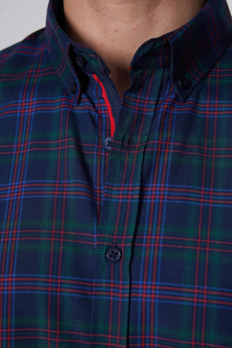Tudors Slim Fit Long Sleeve Button Collar Checked Cotton Easy Iron Men's Shirt