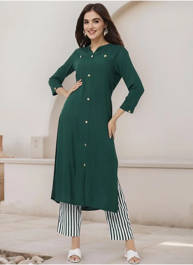 آي شين Mandarin Collar Straight Kurta With Trouser