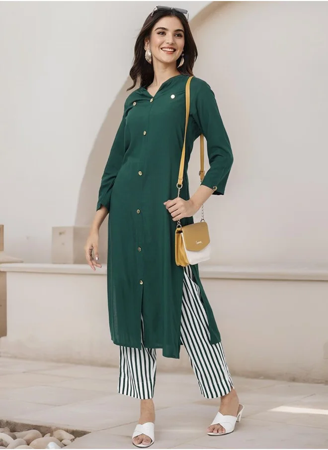 آي شين Mandarin Collar Straight Kurta With Trouser