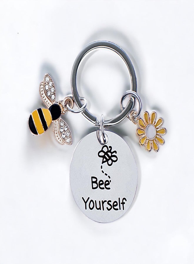 Pmeixcy Bee Keyring, Cute Daisy Keychain for Women, Girls Keyrings, Bee Gifts for Women, Bees Yourself Engraved Bee Keychain - Inspirational Christmas Gift for Womens Men Colleagues Friends - Image 4