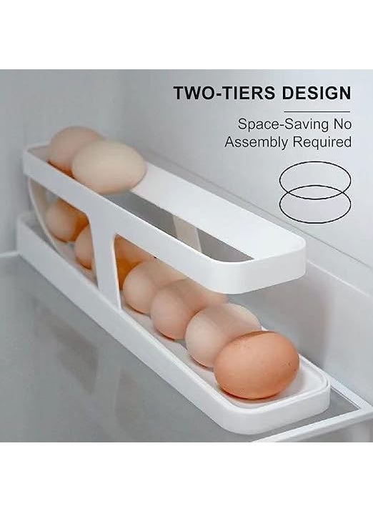 SHUBHPETAL SHUBHPETAL Polypropylene 2Tier Rolling Egg Dispenser For 1214 Eggs SpaceSaving And Durable Storage Solution With GravityFed Design Ideal For Fridge And Pantry White Rectangular  - Image 3