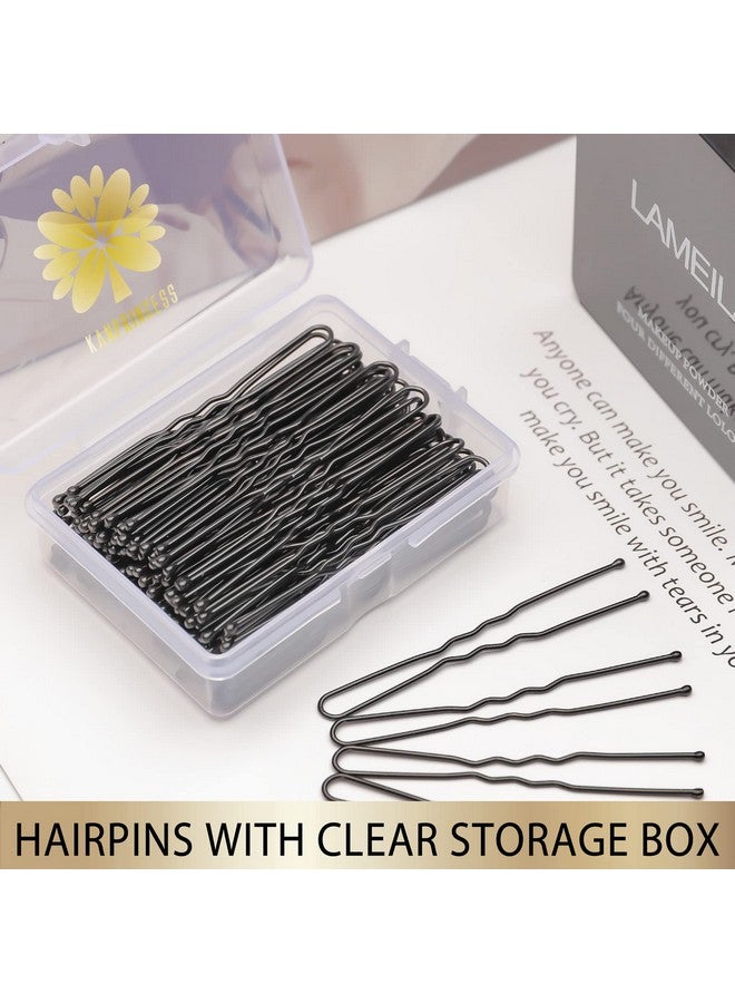 كان برنسيس 100 قطعة 2.4 بوصة دبابيس شعر على شكل حرف U، دبابيس شعر سوداء لجميع أنواع الشعر، دبابيس شعر للنساء، دبابيس شعر على شكل حرف U غير مؤلمة للكعكات مع صندوق (أسود) - Image 4