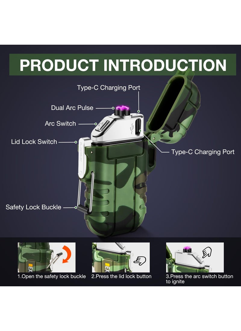 LCFUN Gifts for Men Dad Him, Electric Lighter USB Rechargeable Arc Plasma Lighter Waterproof Camping Lighter Tactical EDC Gear Survival Equipment (Camouflage)  - Image 5