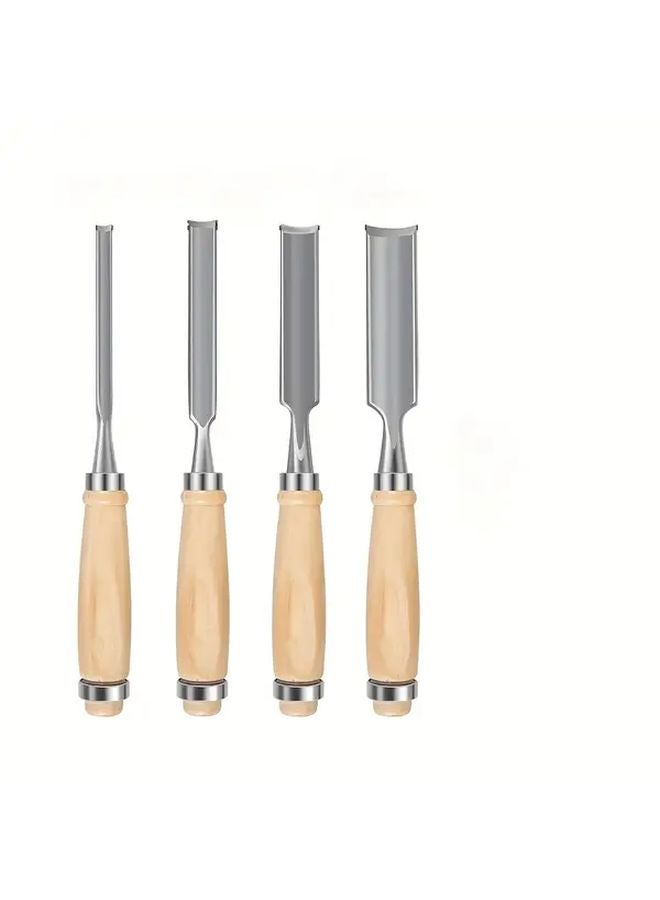 4 Sizes Professional Wood Chisels Set Heavy Duty Chrome Vanadium Steel Blades Beech Wood Handle - Image 1