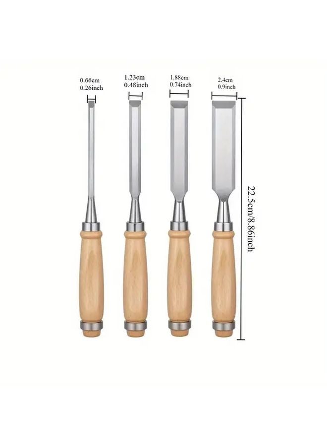 4 Sizes Professional Wood Chisels Set Heavy Duty Chrome Vanadium Steel Blades Beech Wood Handle - Image 3