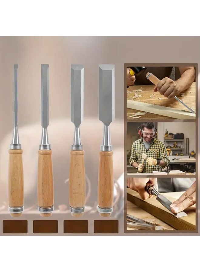 4 Sizes Professional Wood Chisels Set Heavy Duty Chrome Vanadium Steel Blades Beech Wood Handle - Image 2