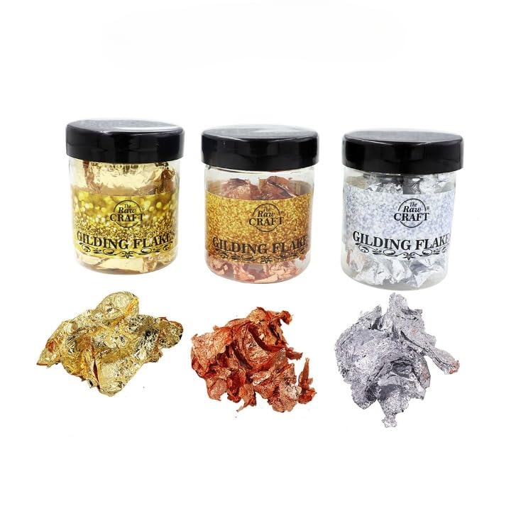 VINTAGER 3 Bottles of Leaf Flakes Gold Silver Copper Gold Foil Resin Sheets for Painting Crafts Nail Art Slime and Resin Jewelry Making