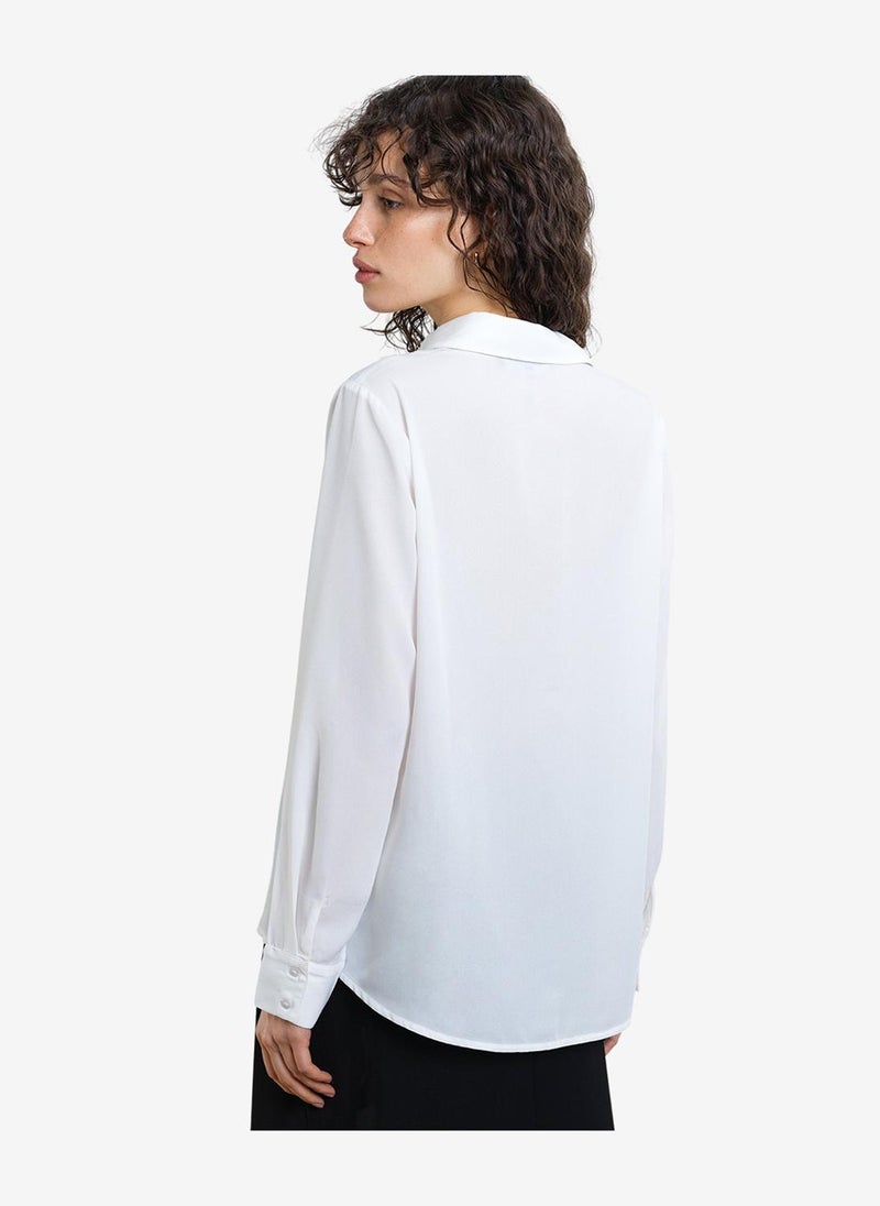French Connection Women's Mila 3D Floral Faux Pearl Long Sleeve White Shirt - Image 5