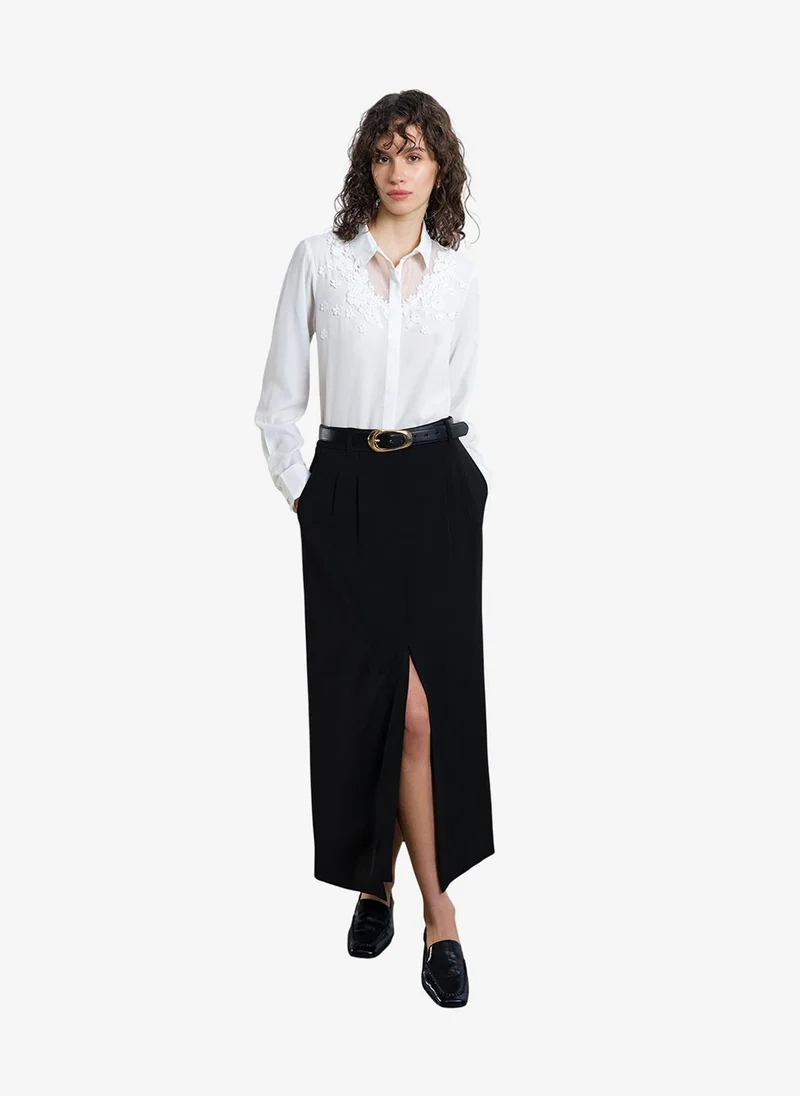 French Connection  Women's Mila 3D Floral Faux Pearl Long Sleeve White Shirt for Women | Best Price UAE
