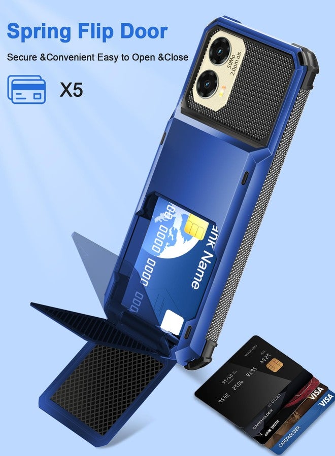 COOYA for Moto G Stylus 2024 Case Wallet 5 Credit Card Holder Slot Flip Cover G Stylus 2024 Wallet Case Back Pocket Dual Layer Protective Hard Shell TPU Rubber Bumper for Moto G Stylus 2024 5G Blue - Image 2