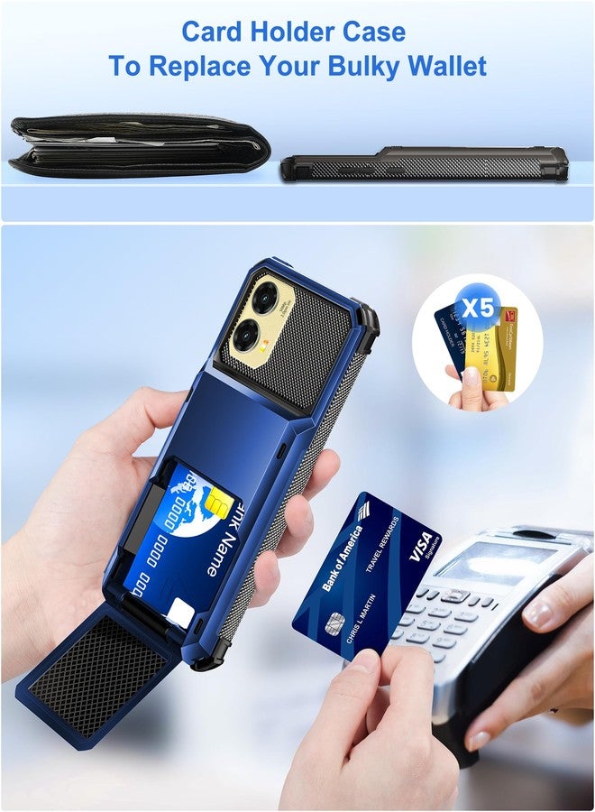 COOYA for Moto G Stylus 2024 Case Wallet 5 Credit Card Holder Slot Flip Cover G Stylus 2024 Wallet Case Back Pocket Dual Layer Protective Hard Shell TPU Rubber Bumper for Moto G Stylus 2024 5G Blue - Image 4