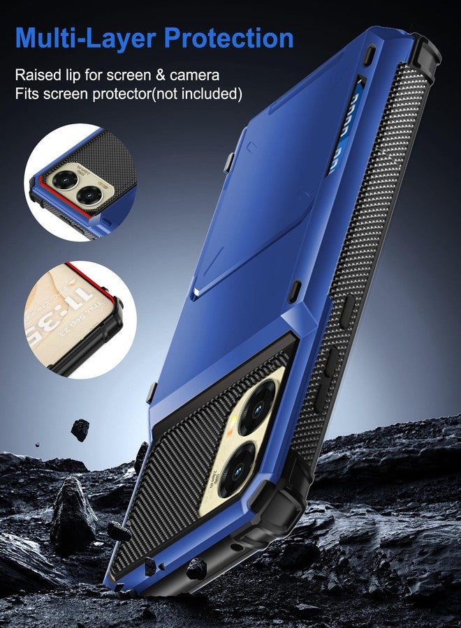 COOYA for Moto G Stylus 2024 Case Wallet 5 Credit Card Holder Slot Flip Cover G Stylus 2024 Wallet Case Back Pocket Dual Layer Protective Hard Shell TPU Rubber Bumper for Moto G Stylus 2024 5G Blue - Image 5