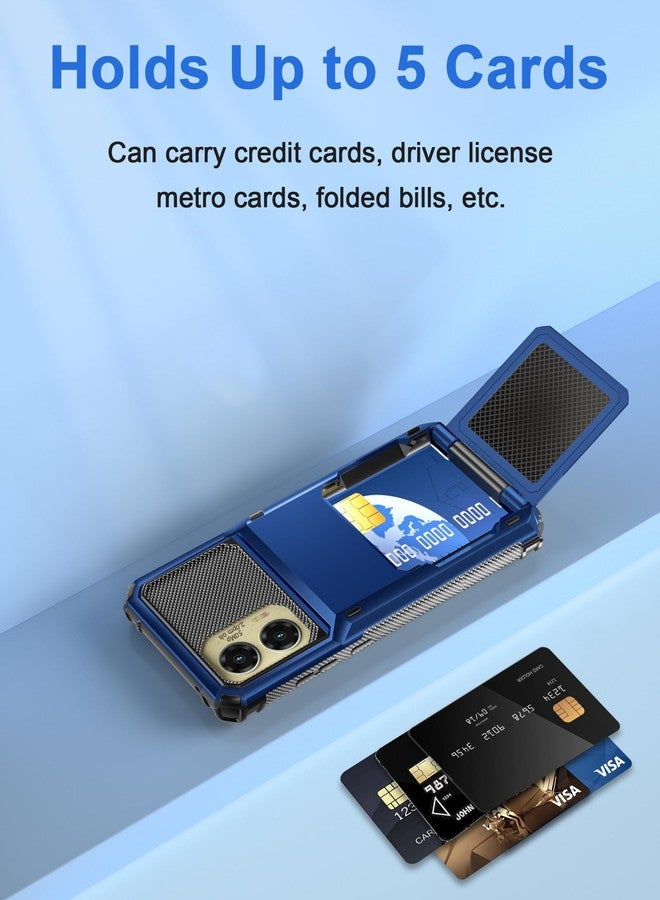 COOYA for Moto G Stylus 2024 Case Wallet 5 Credit Card Holder Slot Flip Cover G Stylus 2024 Wallet Case Back Pocket Dual Layer Protective Hard Shell TPU Rubber Bumper for Moto G Stylus 2024 5G Blue - Image 3