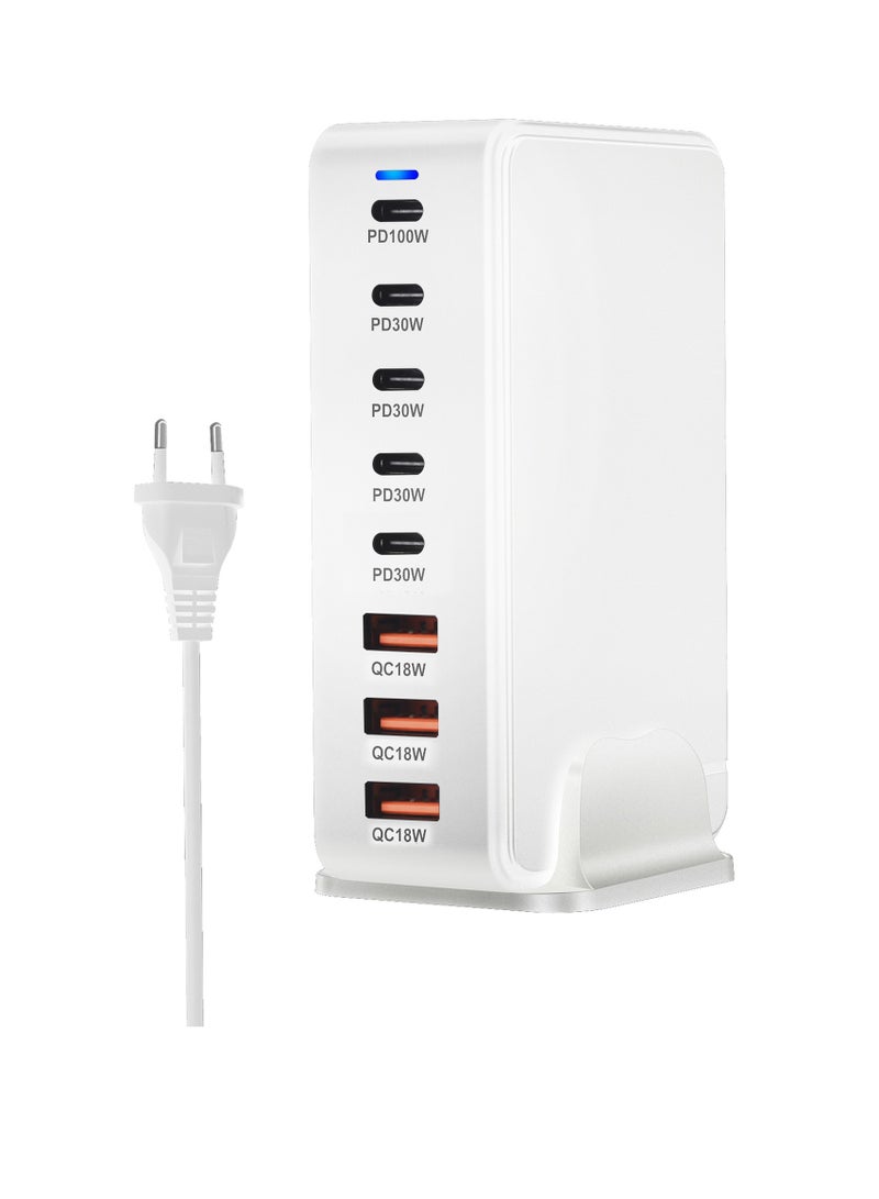 AROAQ 240W Gan USB Type C Fast Charger, Multiple Use 8 Ports PD QC4.0 Laptop Charger, Safe And Durable Desktop Charger Compatible for Macbook Pro/Air/Ipad Pro/Iphone, (240W European standard, White) - Image 1