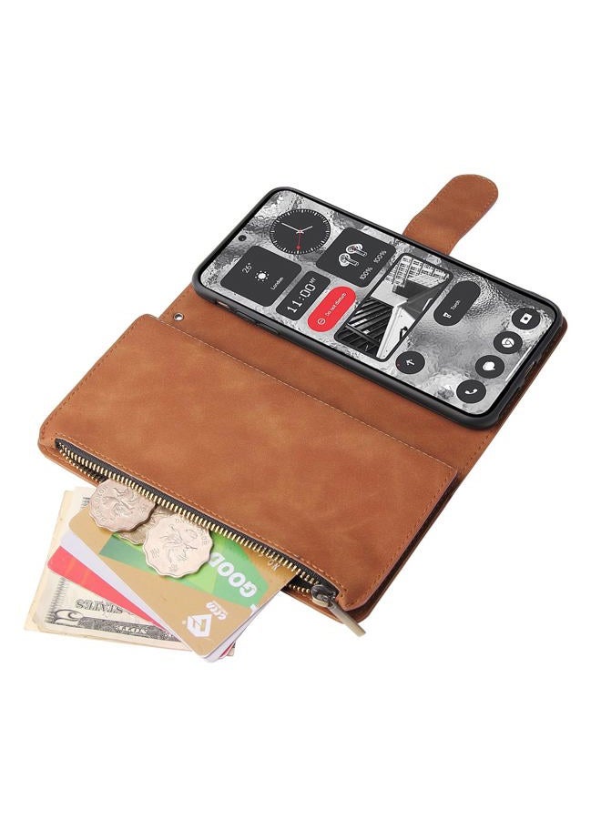 Asuwish Compatible with Nothing Phone 2 Wallet Case Tempered Glass Screen Protector and Leather Flip Cover Card Holder Stand Cell Accessories TPU Magnetic Full Body Phone Cases for Two Women Men Brown - Image 5