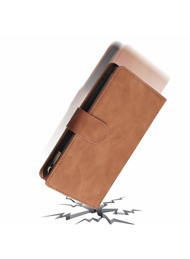 Asuwish Compatible with Nothing Phone 2 Wallet Case Tempered Glass Screen Protector and Leather Flip Cover Card Holder Stand Cell Accessories TPU Magnetic Full Body Phone Cases for Two Women Men Brown - Image 4