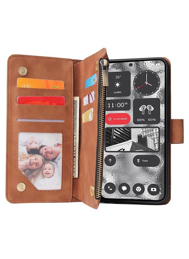 Asuwish Compatible with Nothing Phone 2 Wallet Case Tempered Glass Screen Protector and Leather Flip Cover Card Holder Stand Cell Accessories TPU Magnetic Full Body Phone Cases for Two Women Men Brown - Image 2