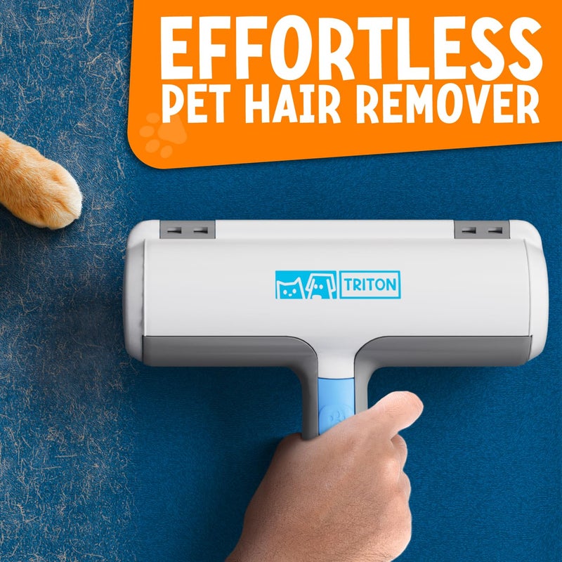 Triton Pet Hair Removal Tool w/Fur Trapping Compartment and Detachable Handle, 60% Smaller Storage Size, Reusable Shedding Roller, Cat and Dog Hair Remover for Car, Furniture, Carpet (Gray/White) - Image 2