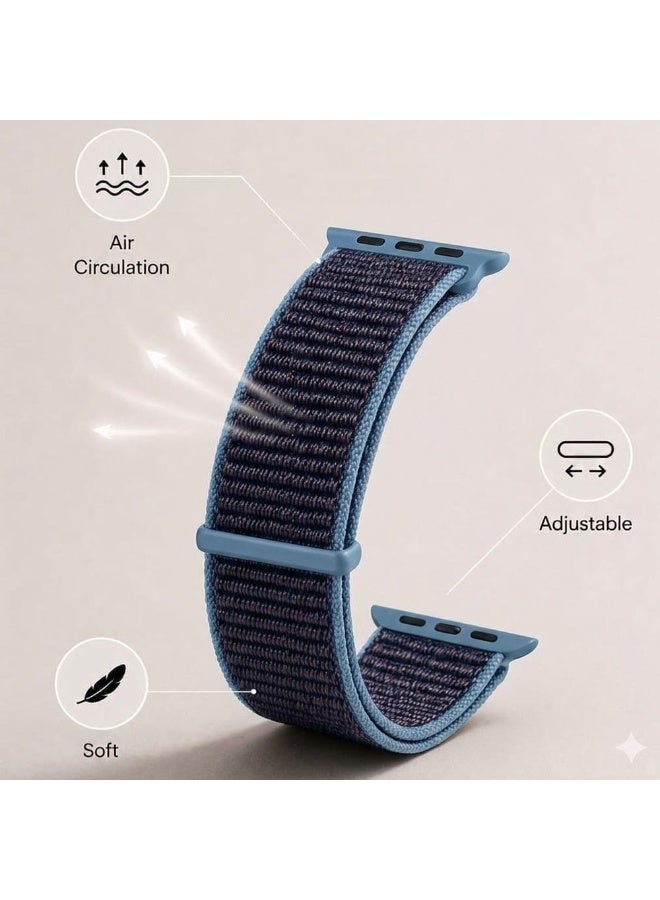 CATANES Breathable Nylon Sport Loop Band Compatible with Apple Watch 44mm 45mm 46mm 49mm for Women Men, iWatch Wrist Straps for Ultra 3 2, Se, Series 11 10 9 8 7 - ocean blue - Image 3