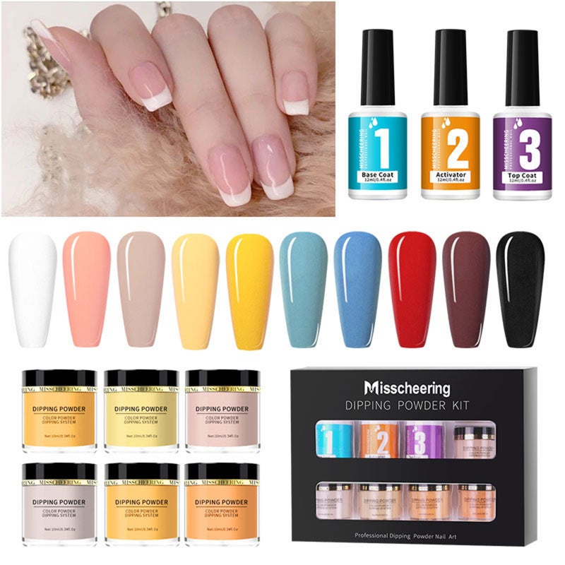 Dip Powder Nail Kit 6x10ml Multicolor Powders 3x12ml Coats - UV-Lamp-Free Long-Lasting Nail Dipping Powder for DIY Beginners Home Salon Gift Occasions - Image 1