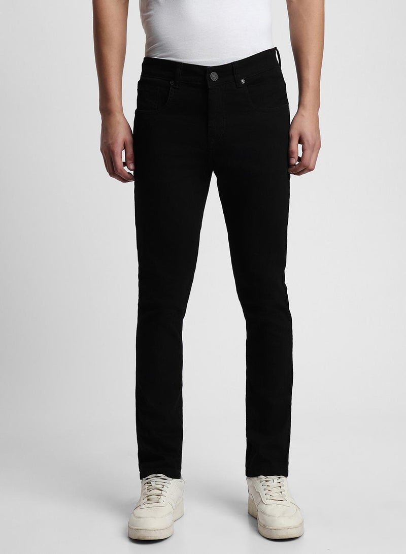 Dennis Lingo Slim Fit Black Men's Cotton Stretch Jeans with Button & Zip Closure  - Image 2