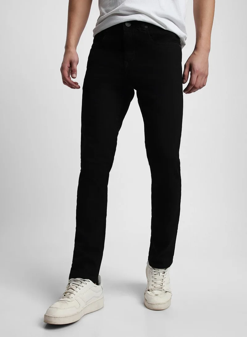 Dennis Lingo Slim Fit Black Men's Cotton Stretch Jeans with Button & Zip Closure