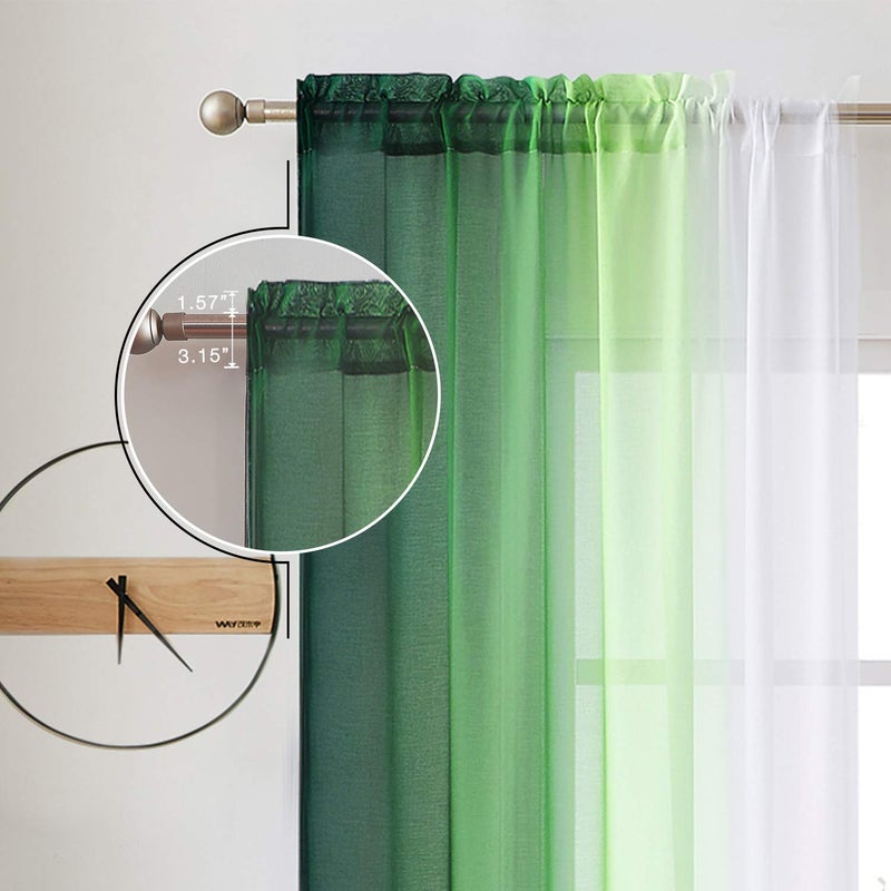 July Joy Ombre Sheer Curtains for Bedroom Living Room Rod Pocket, Light Filtering 2 Tone Reversible Gradient Voile Semi Window Curtains, Set of 2 Panels, Dark Green, 54 x 84 Inch Length - Image 3