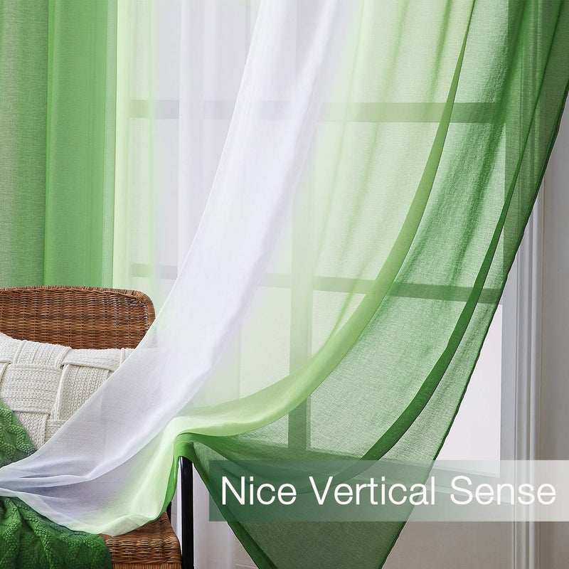 July Joy Ombre Sheer Curtains for Bedroom Living Room Rod Pocket, Light Filtering 2 Tone Reversible Gradient Voile Semi Window Curtains, Set of 2 Panels, Dark Green, 54 x 84 Inch Length - Image 4
