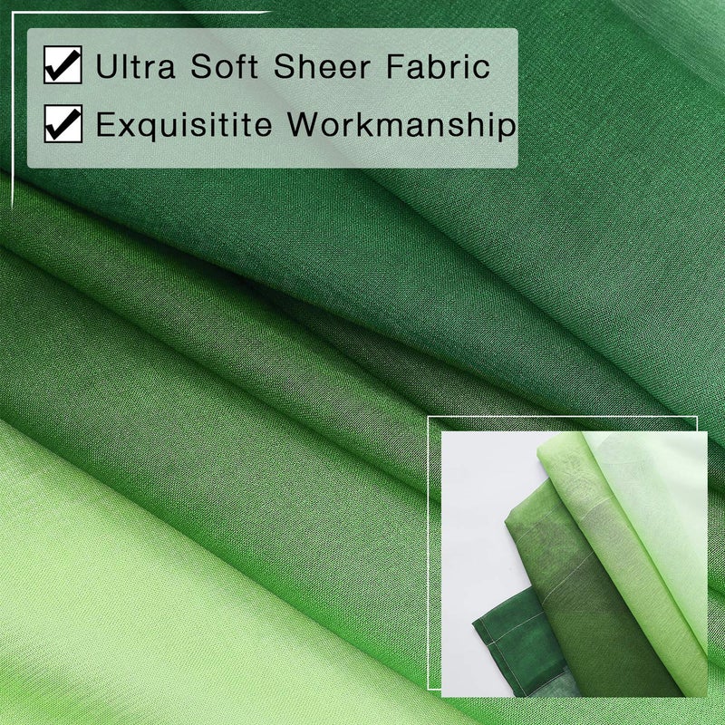 July Joy Ombre Sheer Curtains for Bedroom Living Room Rod Pocket, Light Filtering 2 Tone Reversible Gradient Voile Semi Window Curtains, Set of 2 Panels, Dark Green, 54 x 84 Inch Length - Image 5