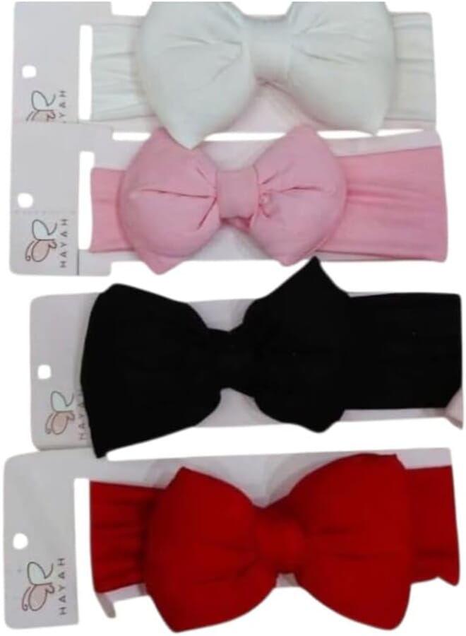 Baby Bow Headbands, 4 Pieces, White, Pink, Black, Red