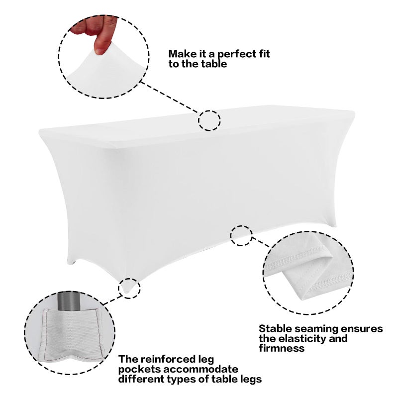 IVAPUPU 6FT Spring Table Cloth for Rectangular Fitted Events Stretch White Table Covers Washable Table Cover Spandex Tablecloth Table Protector for Party  Wedding  Cocktail  Banquet  Festival - Image 2