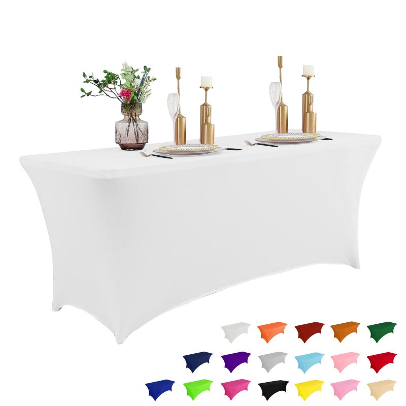 IVAPUPU 6FT Spring Table Cloth for Rectangular Fitted Events Stretch White Table Covers Washable Table Cover Spandex Tablecloth Table Protector for Party  Wedding  Cocktail  Banquet  Festival - Image 1