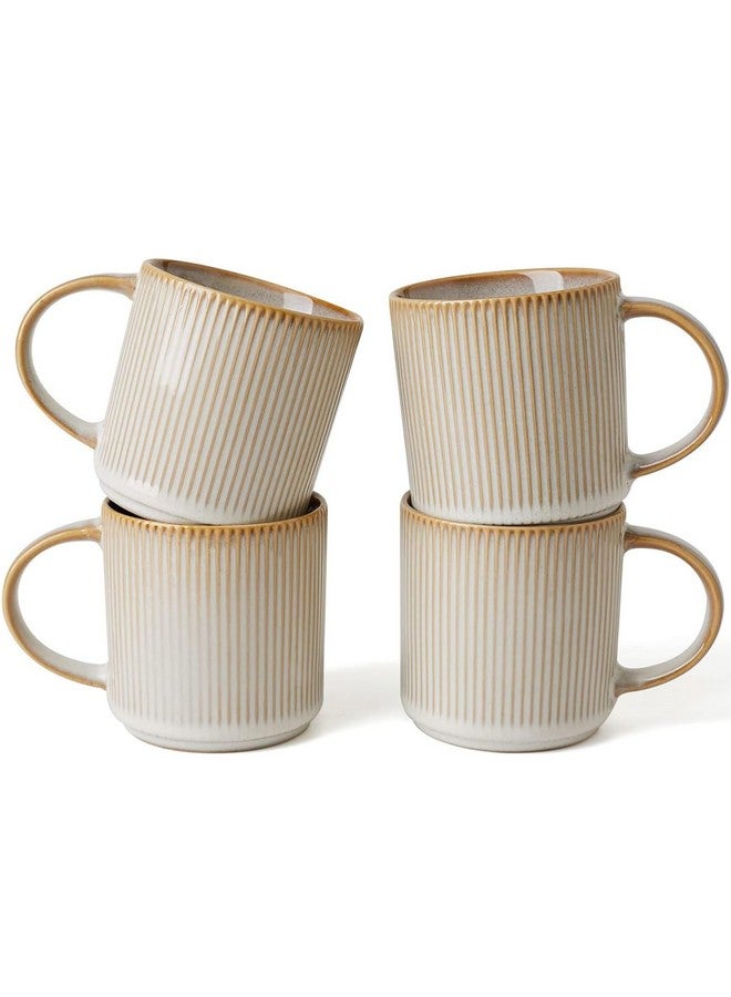 famiware Coffee Mug Set for 4, Star 12 oz Catering Mugs Cup Set with Handle for Coffee, Tea, Cocoa, Milk - Ceramic Stoneware Drinkware Set, Cappuccino White - Image 1