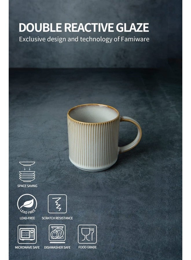 famiware Coffee Mug Set for 4, Star 12 oz Catering Mugs Cup Set with Handle for Coffee, Tea, Cocoa, Milk - Ceramic Stoneware Drinkware Set, Cappuccino White - Image 5