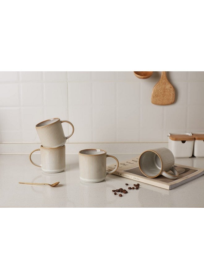 famiware Coffee Mug Set for 4, Star 12 oz Catering Mugs Cup Set with Handle for Coffee, Tea, Cocoa, Milk - Ceramic Stoneware Drinkware Set, Cappuccino White - Image 2