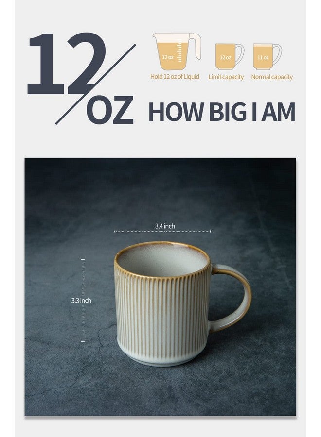 famiware Coffee Mug Set for 4, Star 12 oz Catering Mugs Cup Set with Handle for Coffee, Tea, Cocoa, Milk - Ceramic Stoneware Drinkware Set, Cappuccino White - Image 4