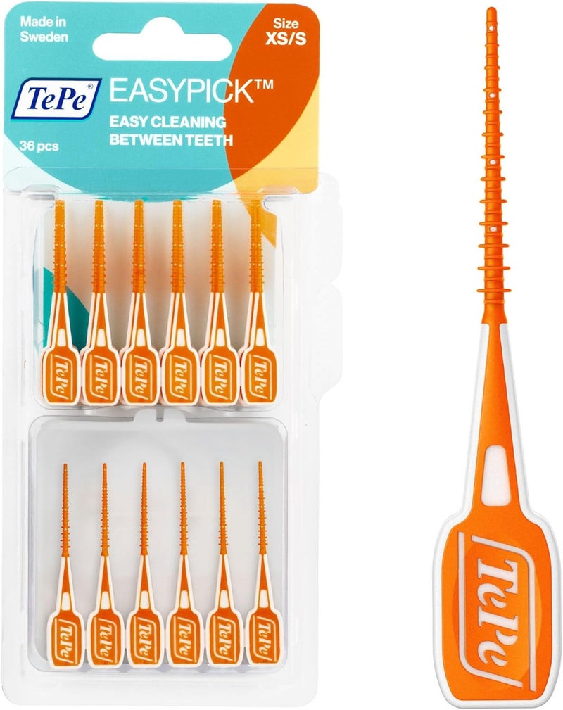 TePe EasyPick Toothpicks Orange ISO XSS 36pcs Plaque Remover efficient Clean Between Teeth Durable Dental Picks for Narrow Gaps Travel case Included - Image 1