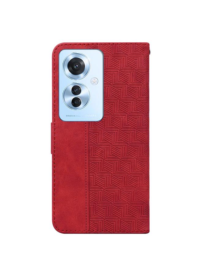 اس-توب جراب هاتف OPPO Reno11 F العالمي المصنوع من الجلد المنقوش هندسيًا - Image 4