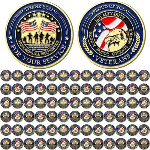Loetere 80 Pcs Military Challenge Coins Thank You for Your Service Veterans Appreciation Gift Coins Army Retirement Gifts for Men Veterans Day Presents Military Favors(Classic) - Image 1