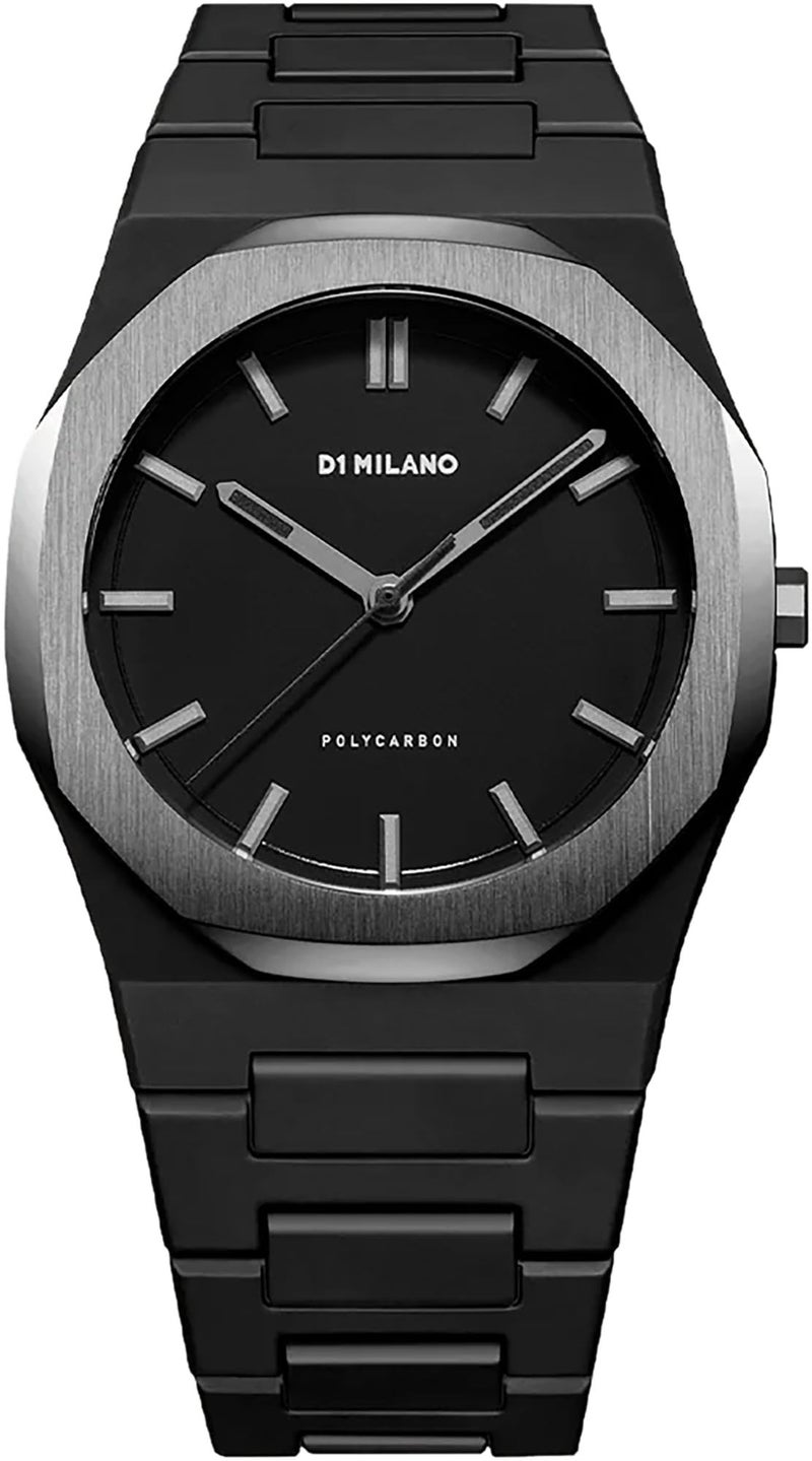 D1 Milano Polycarbon Unisex Luxury Watch, Polycarbonate Quartz Movement, Polycarbonate Strap, 50M Water Resistant Timepiece, Black Dial, 2 Years Warranty - PCBJ13 - Image 1