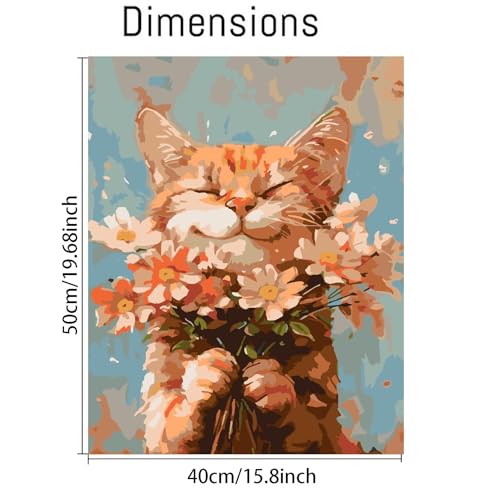 Clendo DIY Cat and Flower Paint by Numbers Kits for Adults, Painting by Numbers for Adult & Beginner on Canvas, Animal Oil Painting Kits Perfect for Home Decoration 16x20 Inch - Image 2