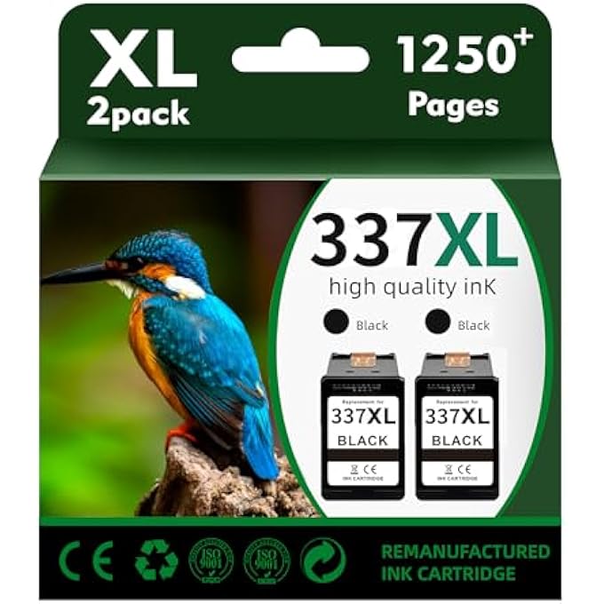 337XL BLACK INK CARTRIDGE REPLACEMENT FOR HP 337 PHOTOSMART C4180 C4188 D5155 D5156 DESKJET 5940 5943(2 BLACK)- PACKAGING MAY VARY - Image 1
