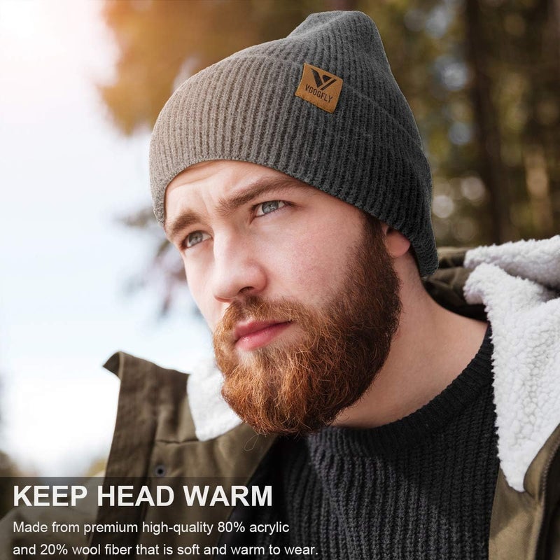 Vgogfly Beanie Men Slouchy Knit Skull Cap Warm Stocking Hats Guys Women Striped Winter Beanie Hat Cuffed Plain Hat - Image 3