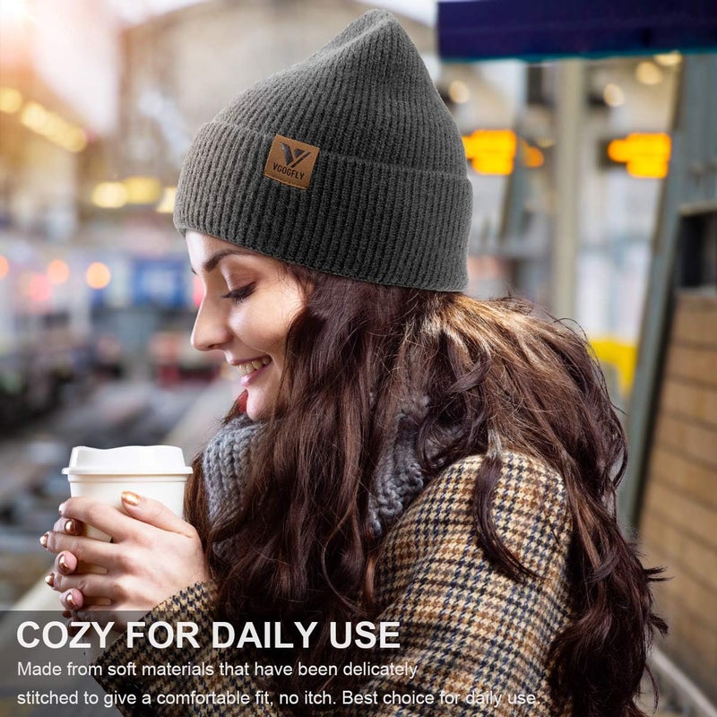 Vgogfly Beanie Men Slouchy Knit Skull Cap Warm Stocking Hats Guys Women Striped Winter Beanie Hat Cuffed Plain Hat - Image 4