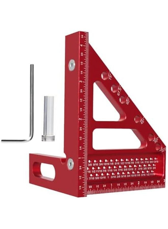 Red Aluminum Woodworking Protractor with Precision Marking Holes Multifunctional Square for Engineers Carpenters - Image 2