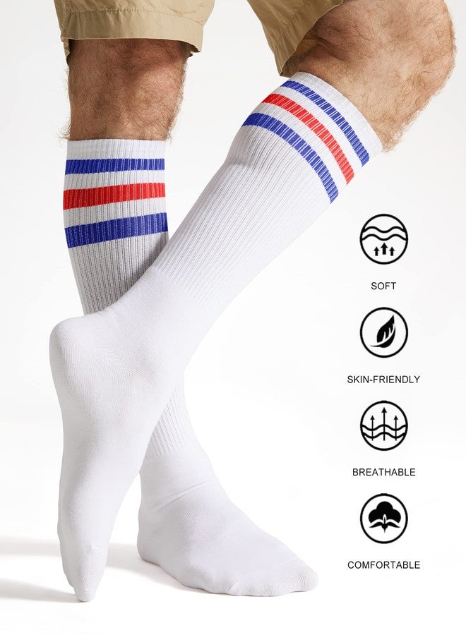 Joulli Men's White Knee High Retro Striped Tube Over the Calf Socks 3 Pairs - Image 2