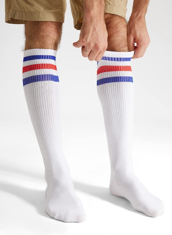 Joulli Men's White Knee High Retro Striped Tube Over the Calf Socks 3 Pairs - Image 3