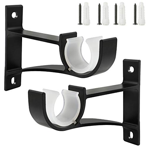 Anndason Sturdy Curtain Brackets - Rod Holders for 1 Inch, 1 1/8 Inch, and 1 1/4 Inch Rods, Black (Set of 2) - Image 1