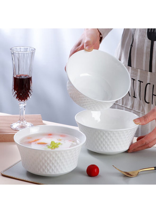 Sky Top Ceramic Bone China Soup Bowl, Pure White Embossed Bowl, Household Tableware, 6-inch Dazzling 4-piece Set - Image 5