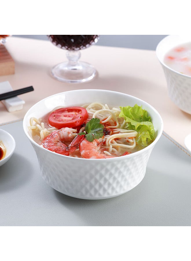 Sky Top Ceramic Bone China Soup Bowl, Pure White Embossed Bowl, Household Tableware, 6-inch Dazzling 4-piece Set - Image 4